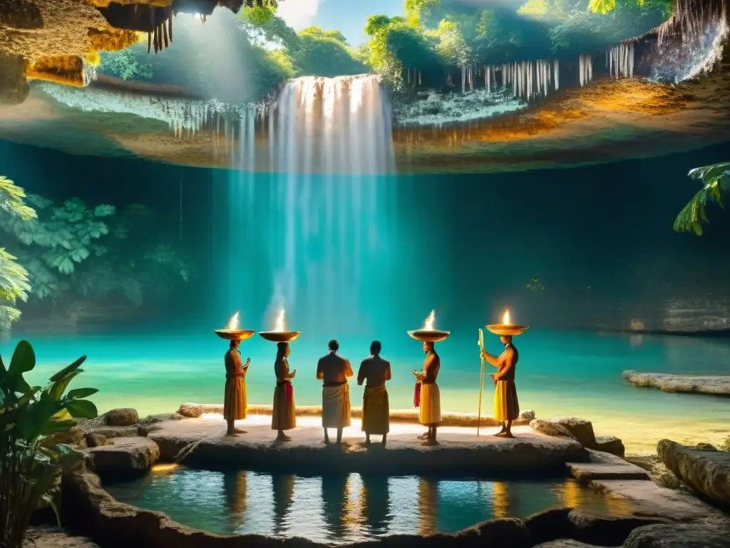 Mayas realizan ritual de agua en cenote, destacando la importancia del agua en civilización maya