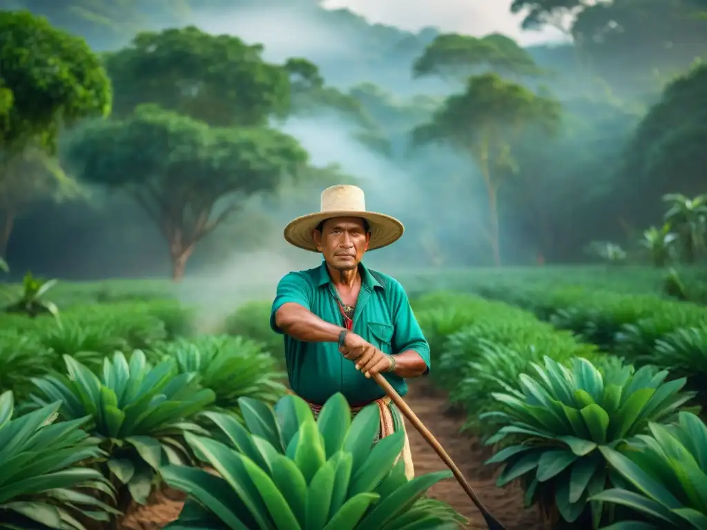 Un milenario agricultor maya practica la 'roza, tumba, quema' bajo el sol intenso en la selva exuberante