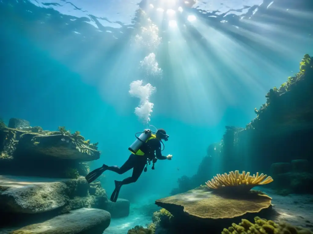 Descubriendo el misterioso significado cultural de los cenotes en una escena subacuática llena de historia y simbolismo