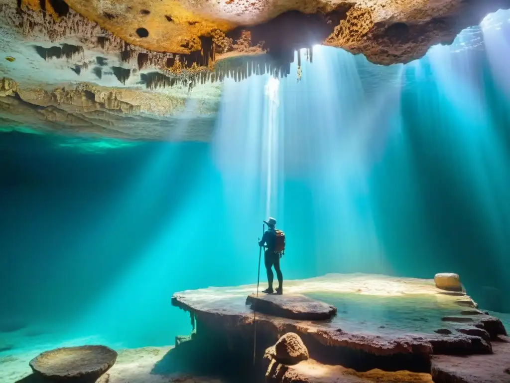 Exploración mística de cenotes sagrados mayas, revelando un mundo subacuático oculto