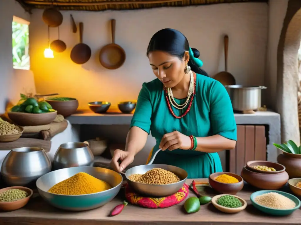 Una mujer maya en su cocina tradicional preparando platillos con frutos del árbol de pan maya sostenible