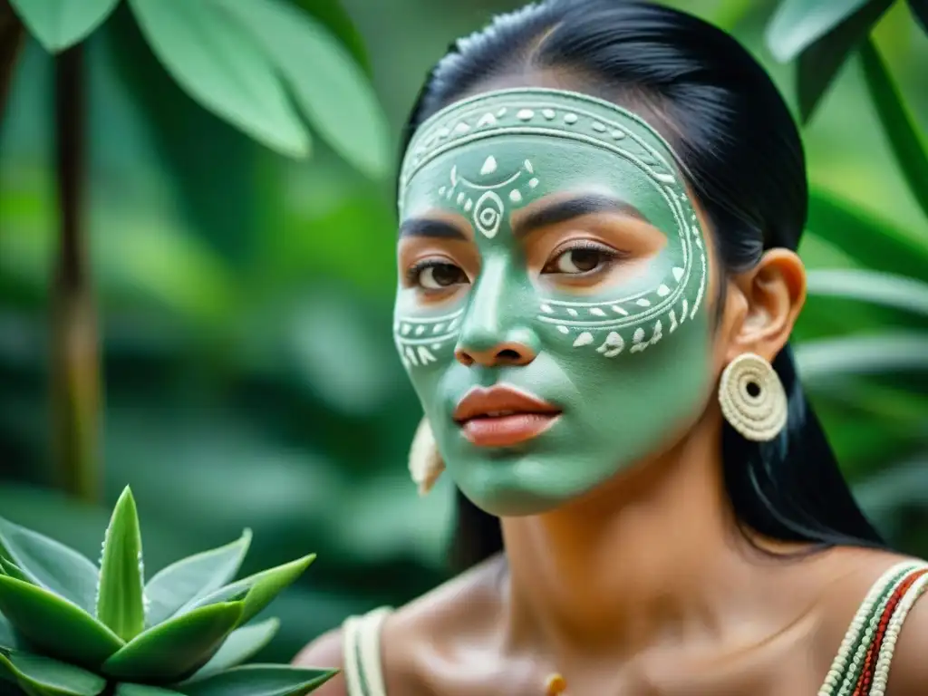 Una mujer maya aplica una mascarilla de ingredientes mayas naturales, inmersa en la selva