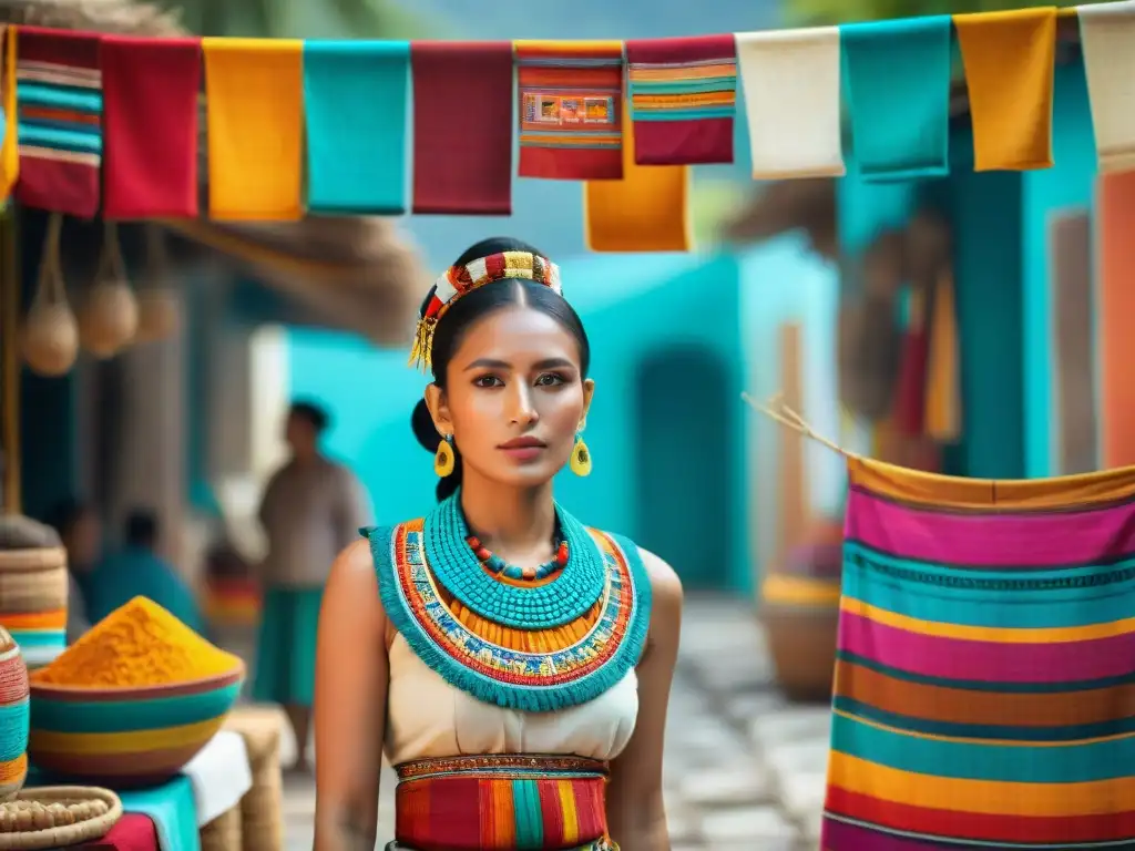 Una mujer maya en traje tradicional destaca moda y adornos en la civilización maya