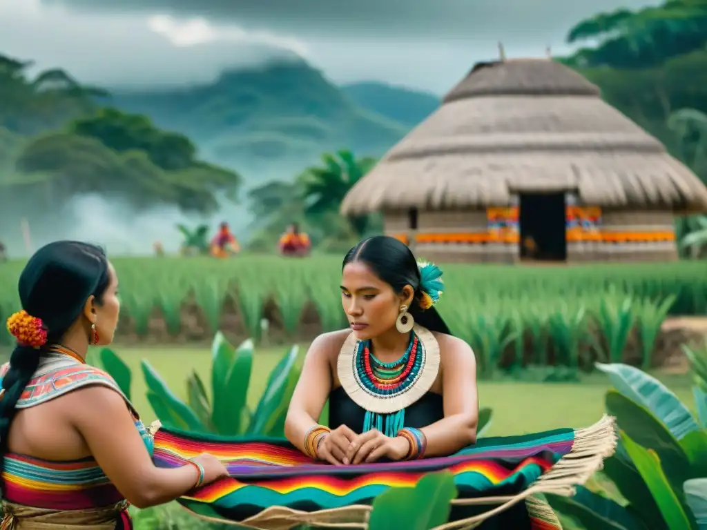 Empoderamiento y tradición: Mujeres mayas en comunidad Mujeres mayas en comunidad tejiendo y cultivando en un pueblo colorido