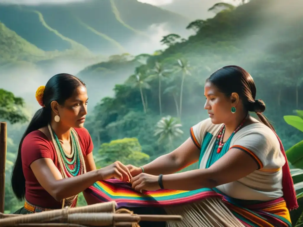 Mujeres mayas tejiendo en la jungla: destreza y color en la importancia mujer en civilización Maya