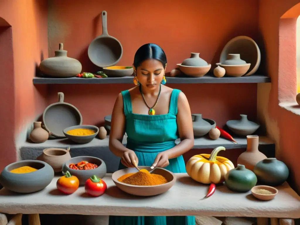 Mujeres mayas preparando platillos con calabaza en cocina tradicional