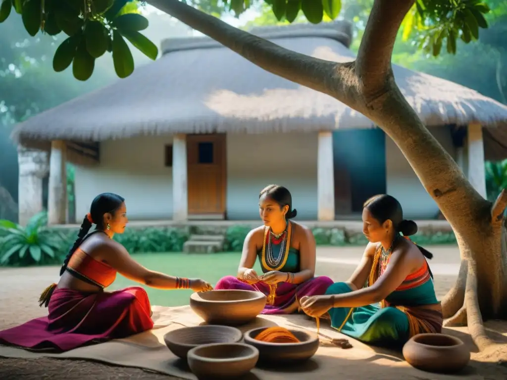 Mujeres mayas tejiendo bajo ceiba: Rituales textiles cultura maya