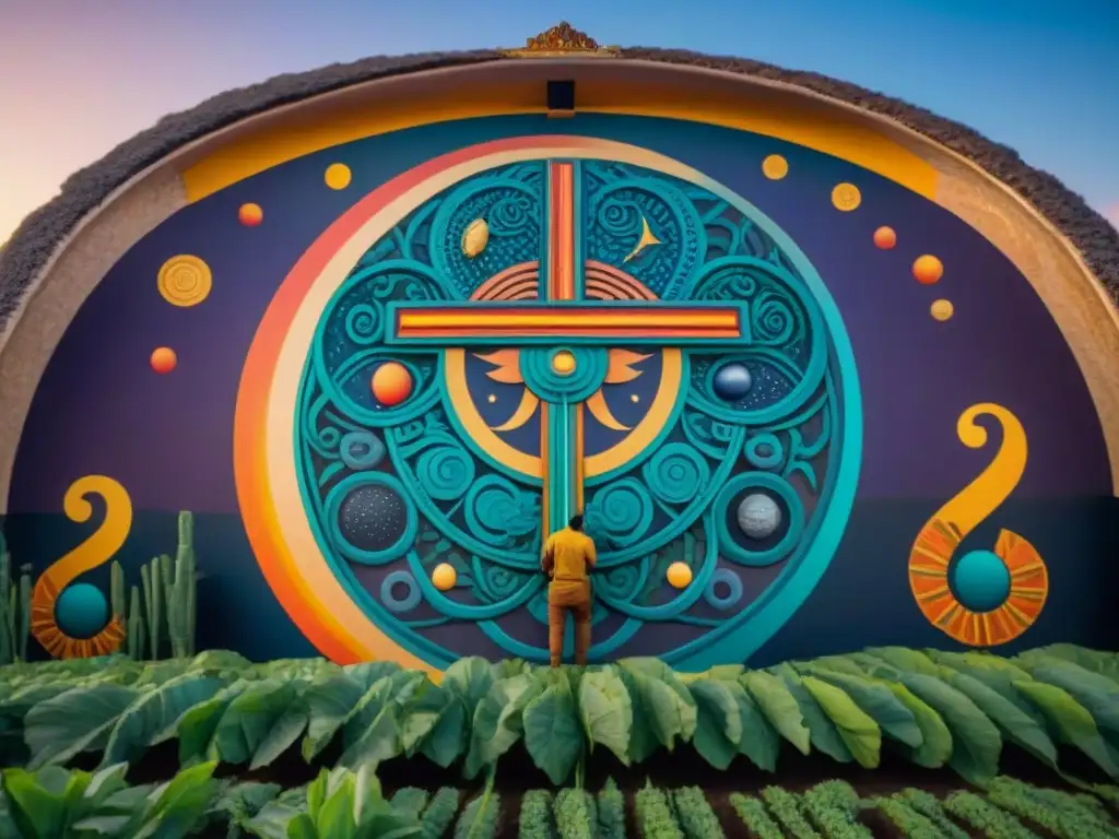 Murales mayas: arte astronómico y agrícola Mural maya detallado, astrónomos observando el cielo nocturno, ciclos agrícolas, conexiones cósmicas