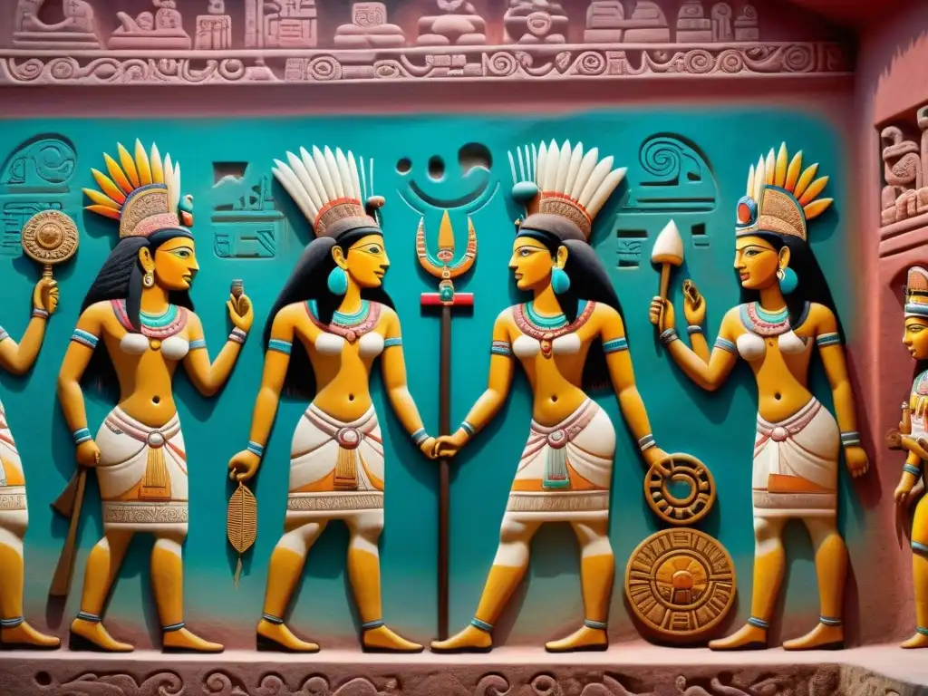 Mural Maya en infrarrojo: Detalles ancestrales revelados Fotografía infrarroja de mural maya detallado y vibrante, revelando colores y detalles antiguos