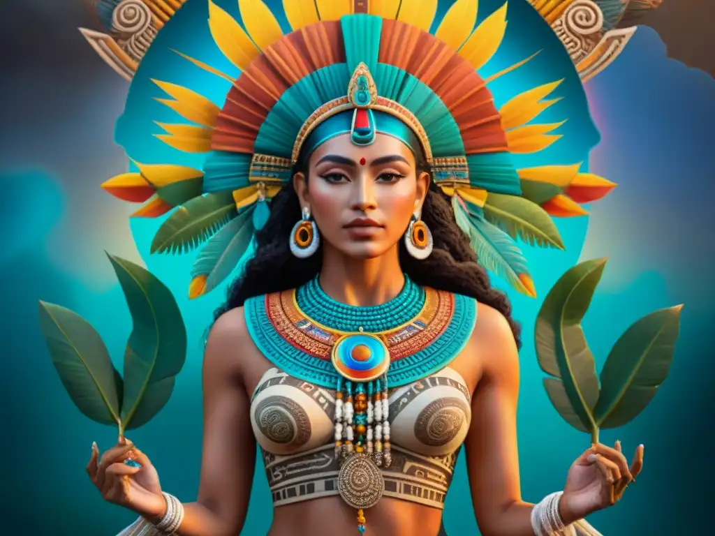 Mural maya de diosa poderosa, joyas exquisitas y símbolos de fertilidad