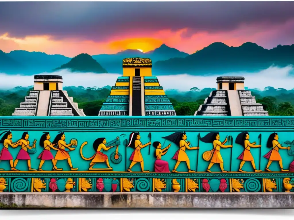 Mural maya que representa la dualidad entre Xibalbá y la vida vibrante de su cultura