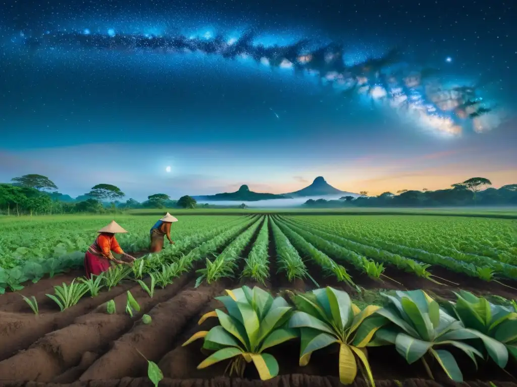 Mural maya: agricultura en armonía con las estrellas, reflejando la conexión entre astronomía y cultivo sostenible