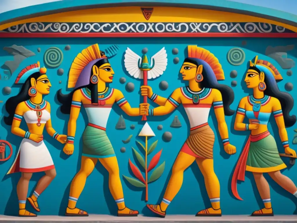 Mural maya de Hunahpu y Xbalanque en batalla cósmica, reflejando los Principios de la Filosofía Maya