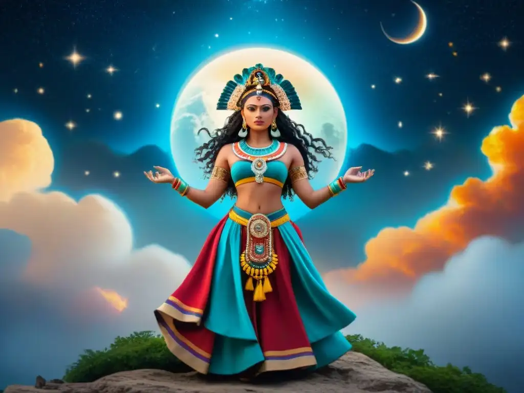 Mural vibrante de la diosa maya Ixchel, simbolizando la fertilidad y la luna