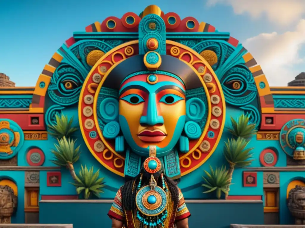 Murales Mayas: Cosmovisión maya en era digital, deidades, animales y elementos celestiales en vibrantes colores