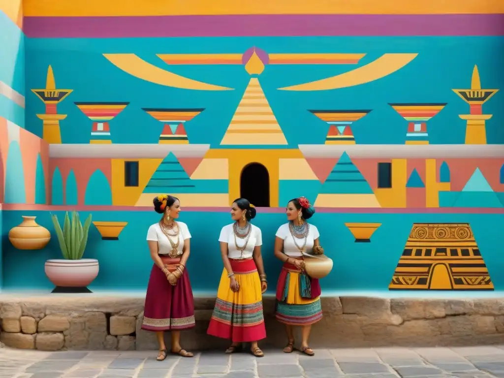 Murales mayas: mujeres poderosas en mercado ancestral, reflejando la importancia mujer en civilización Maya