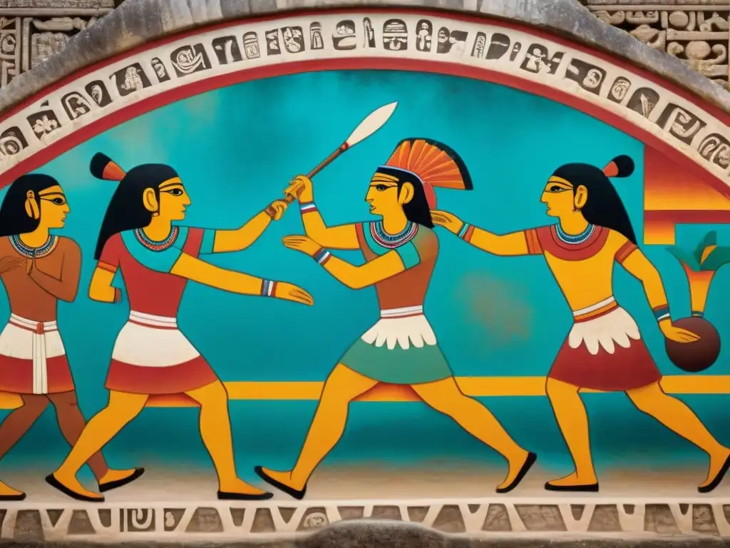 Murales vibrantes de juegos de pelota maya preclásicos con jugadores ceremoniales