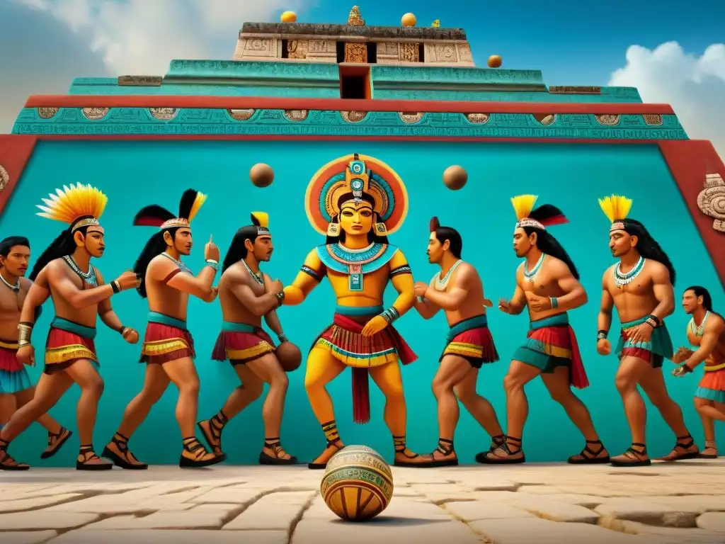 Murales vibrantes de Técnicas Juego de Pelota Maya en templo maya, reflejando el juego ancestral y su legado cultural