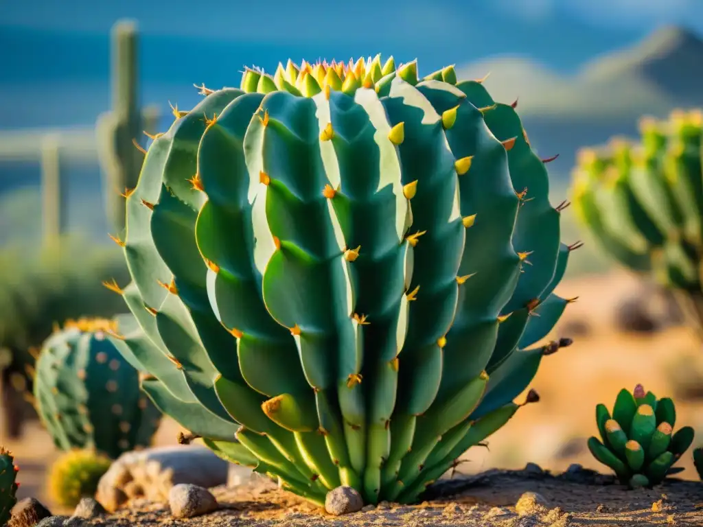 Un nopal vibrante en el árido desierto de México, con higos de tuna en diferentes etapas de madurez