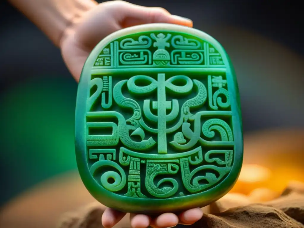 Descubre la nueva pieza de arte maya interpretación: jade tallado con hieroglíficos y diseños intrincados