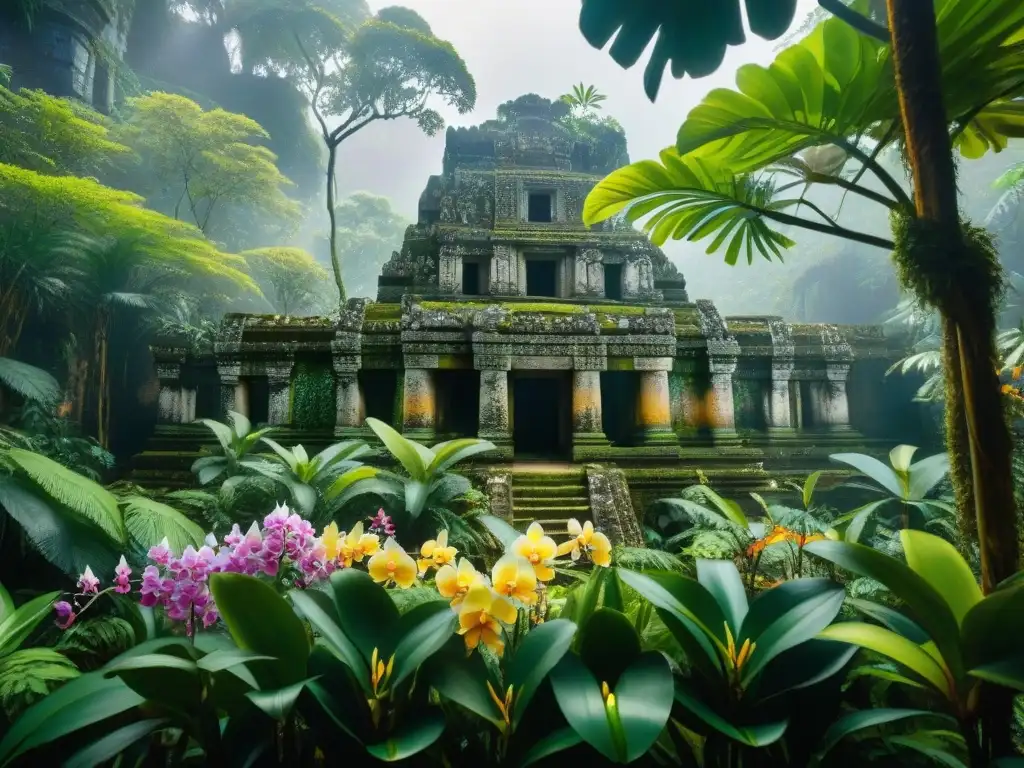 Un oasis de misticismo en la exuberante Selva Maya, con ruinas mayas entre orquídeas coloridas