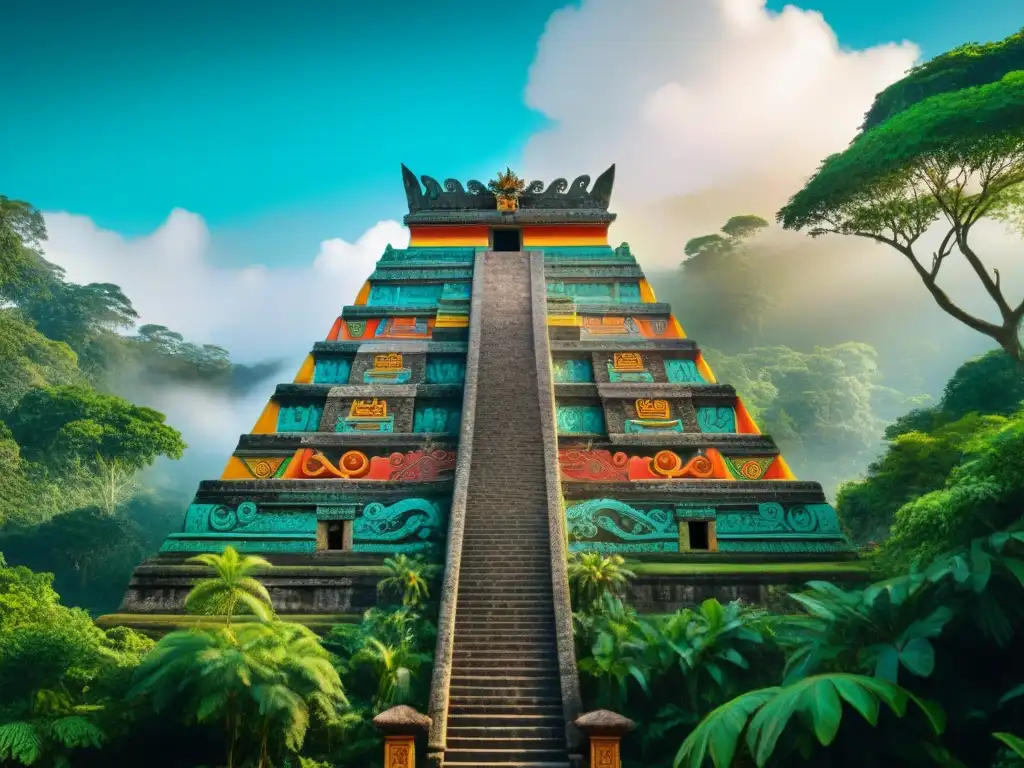 Una obra maestra mural de vibrantes dioses mayas en la cultura contemporánea, con colores y detalles exquisitos en una selva mística