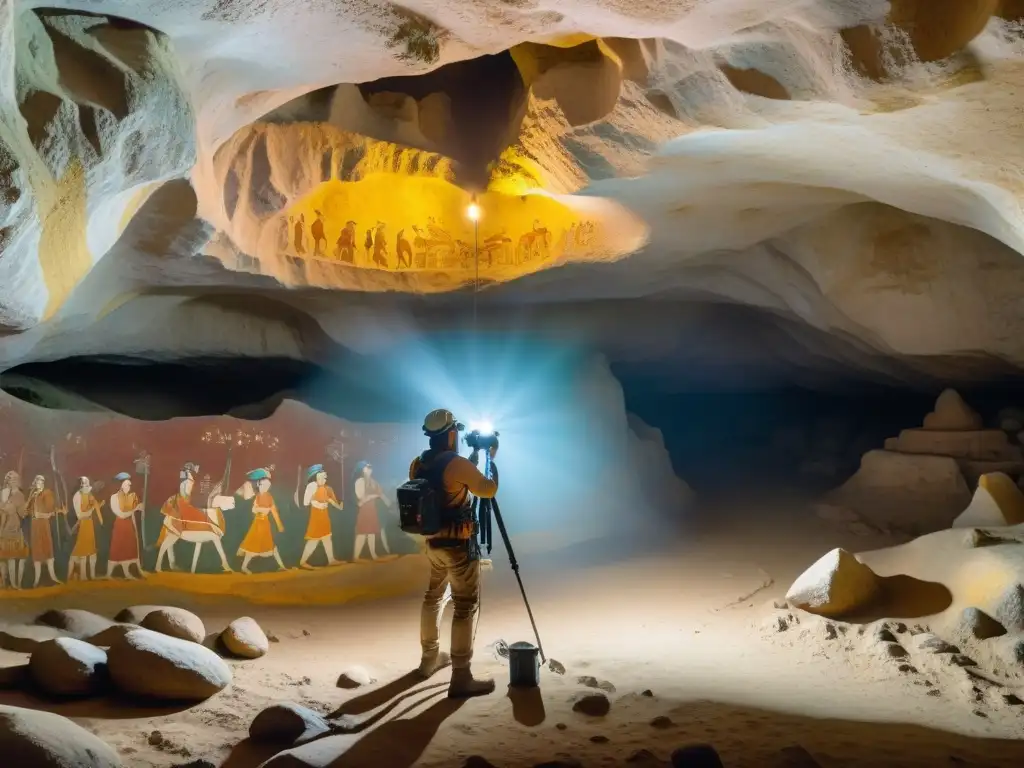 En la penumbra de una cueva, arqueólogos documentan una vibrante pintura maya en frescos subterráneos