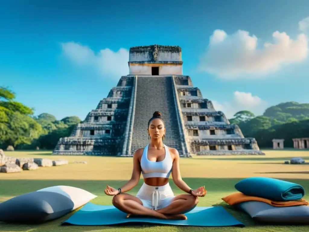 Personas practicando yoga y meditación en Maya, capturando armonía y espiritualidad