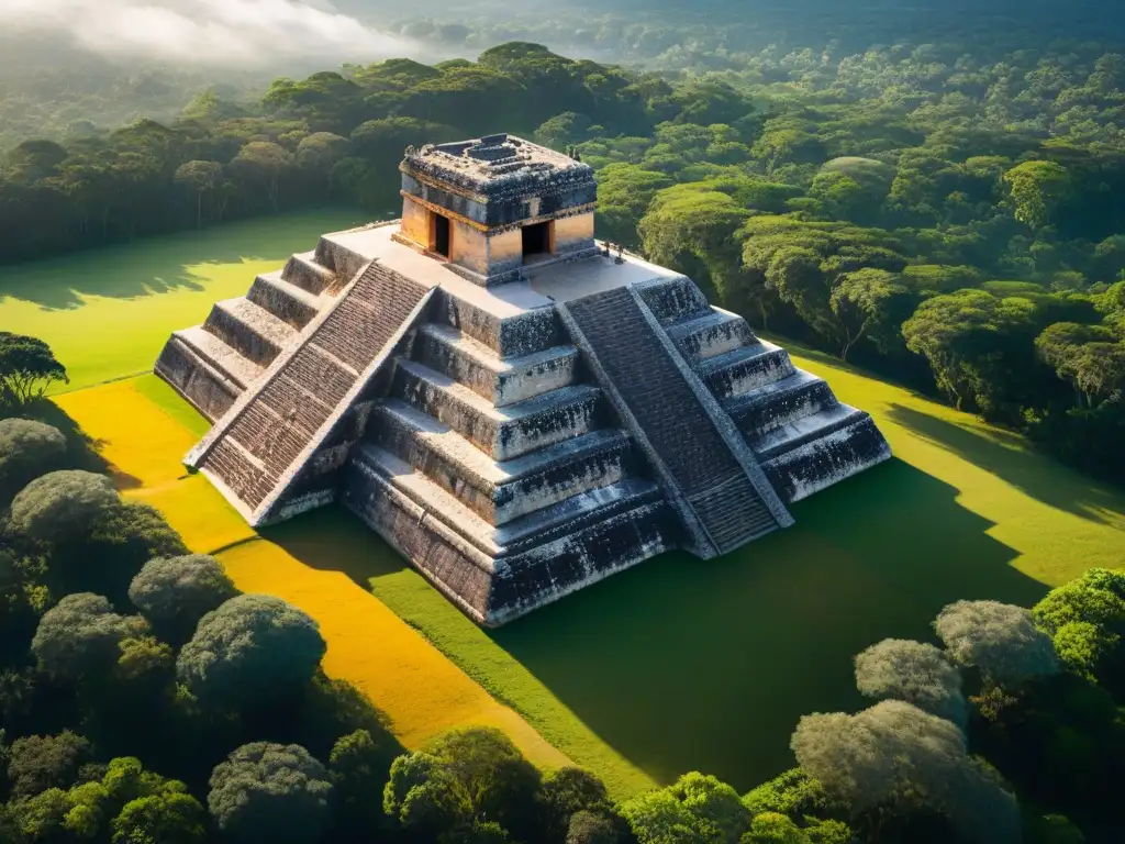 Descubre la Pirámide maya oculta en Chichen Itzá, entre antiguas estructuras de piedra bañadas por la luz dorada del sol