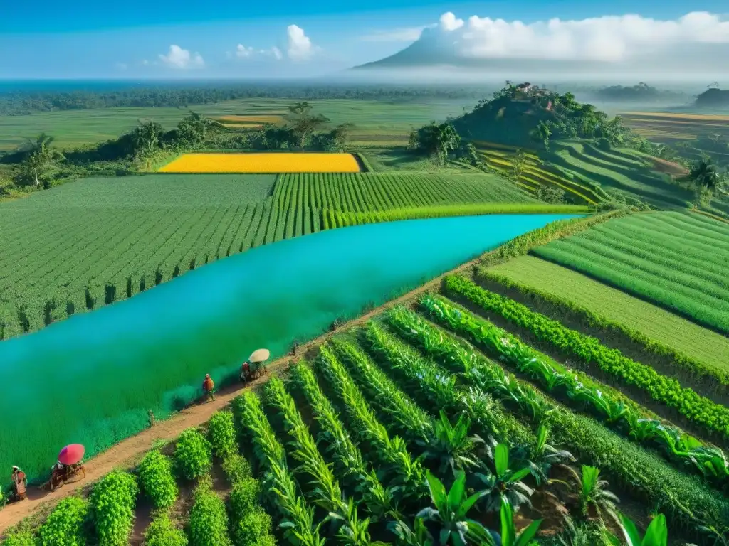 Plantaciones de maíz y agricultores mayas en armonía con la naturaleza