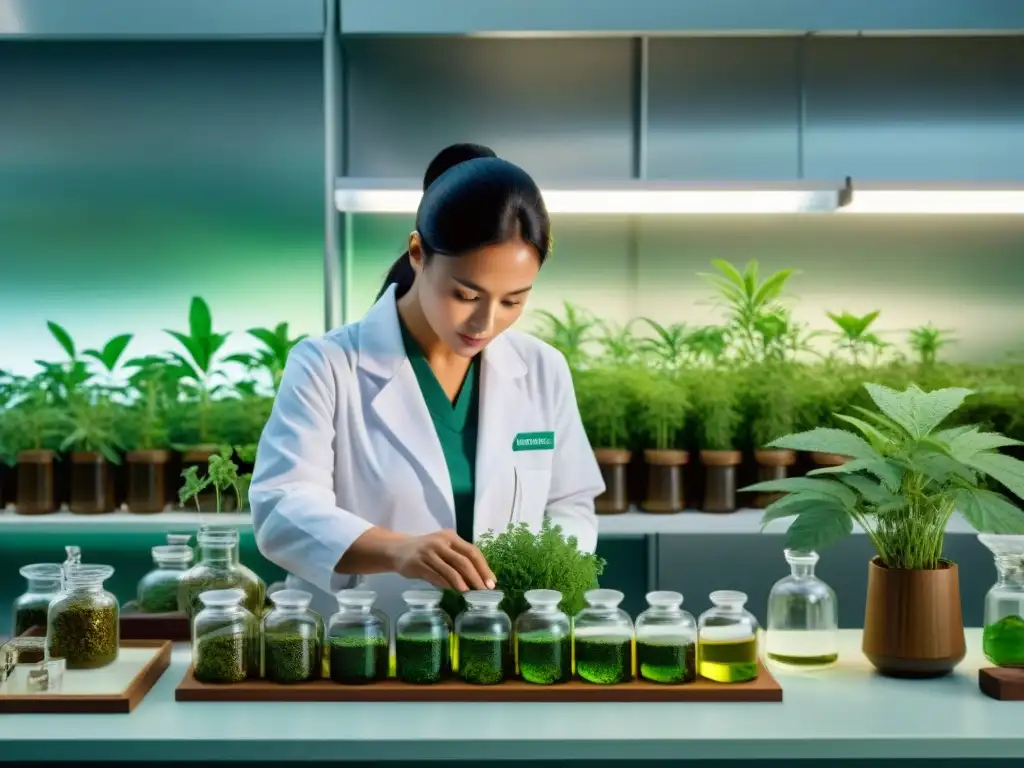 Investigación de plantas medicinales mayas en laboratorio moderno fusionando saberes ancestrales con farmacología avanzada