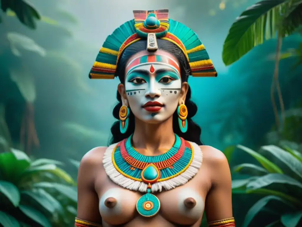 Una poderosa representación detallada de la diosa maya Ixtab y su significado, fusionando la solemnidad de la muerte con la promesa de transformación