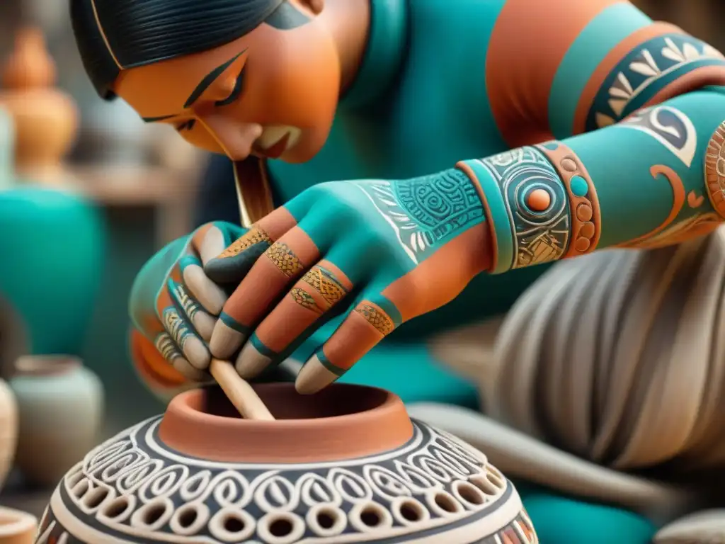 Proceso de creación de figuras cerámicas mayas: artista moderno recrea con precisión una figura tradicional maya