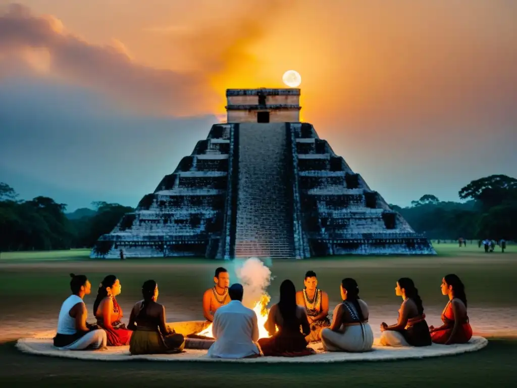 Profecías Chilam Balam: Descendientes mayas en ceremonia espiritual frente al El Castillo de Chichen Itza