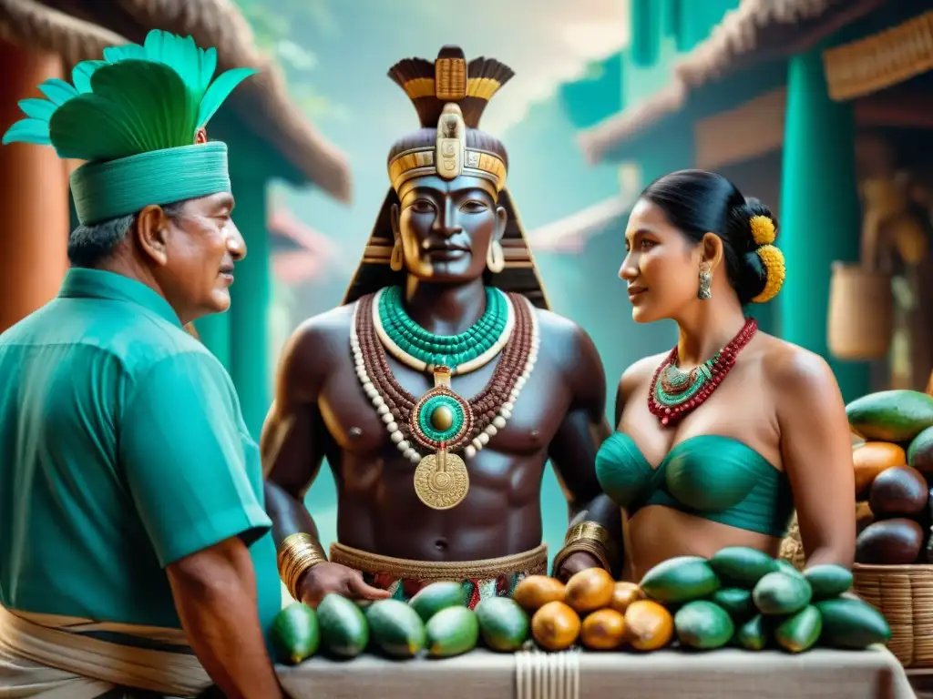 Realeza maya y dignatario intercambian cacao en alianzas políticas comerciales mayas chocolate