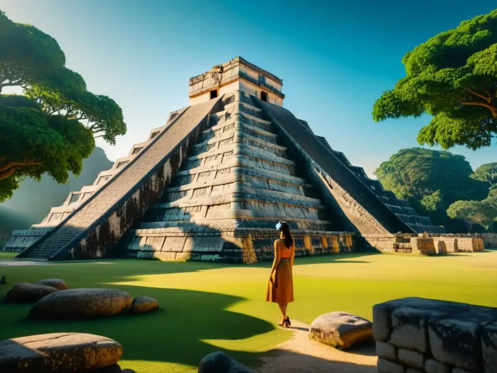 Realidad virtual para explorar Chichén Itzá: Headset en la deidad Kukulkan, El Castillo de fondo