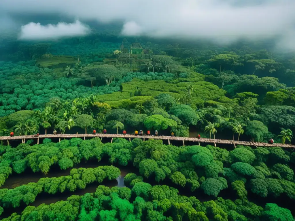 Red de causeways en selva: Comercio maya desafíos logísticos superados con ingeniería y plantas tropicales vibrantes