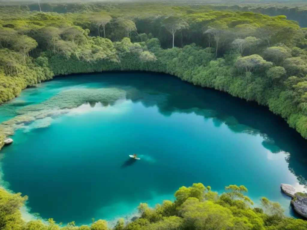 Red de cenotes conectados en la selva, reflejando la luz solar en aguas cristalinas