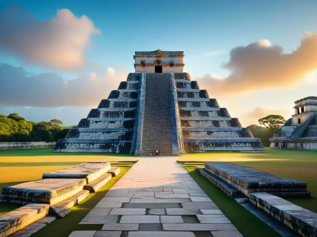 Un retiro espiritual en templos mayas: majestuoso atardecer en Chichén Itzá, con detalles y visitantes