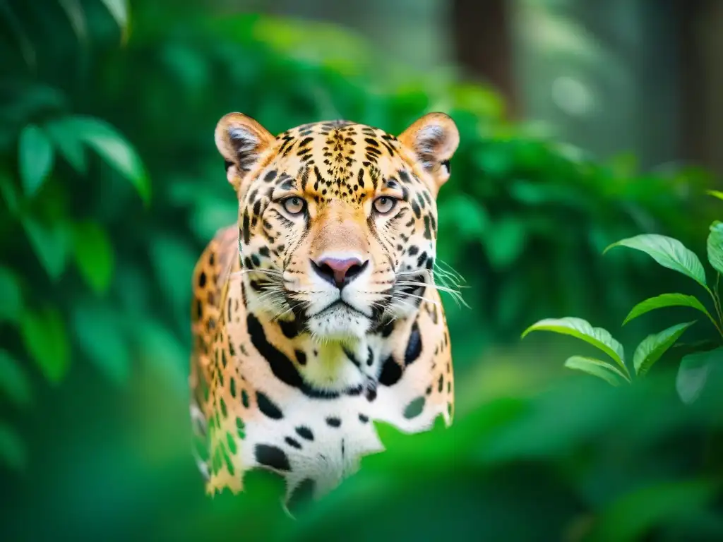 Un retrato detallado del jaguar maya destacando su poder y misterio en la exuberante selva