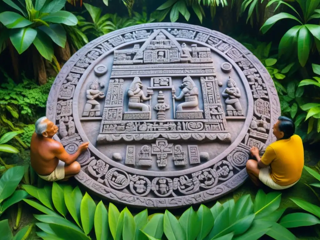 Reunión de ancianos mayas en la jungla, transmitiendo sabiduría