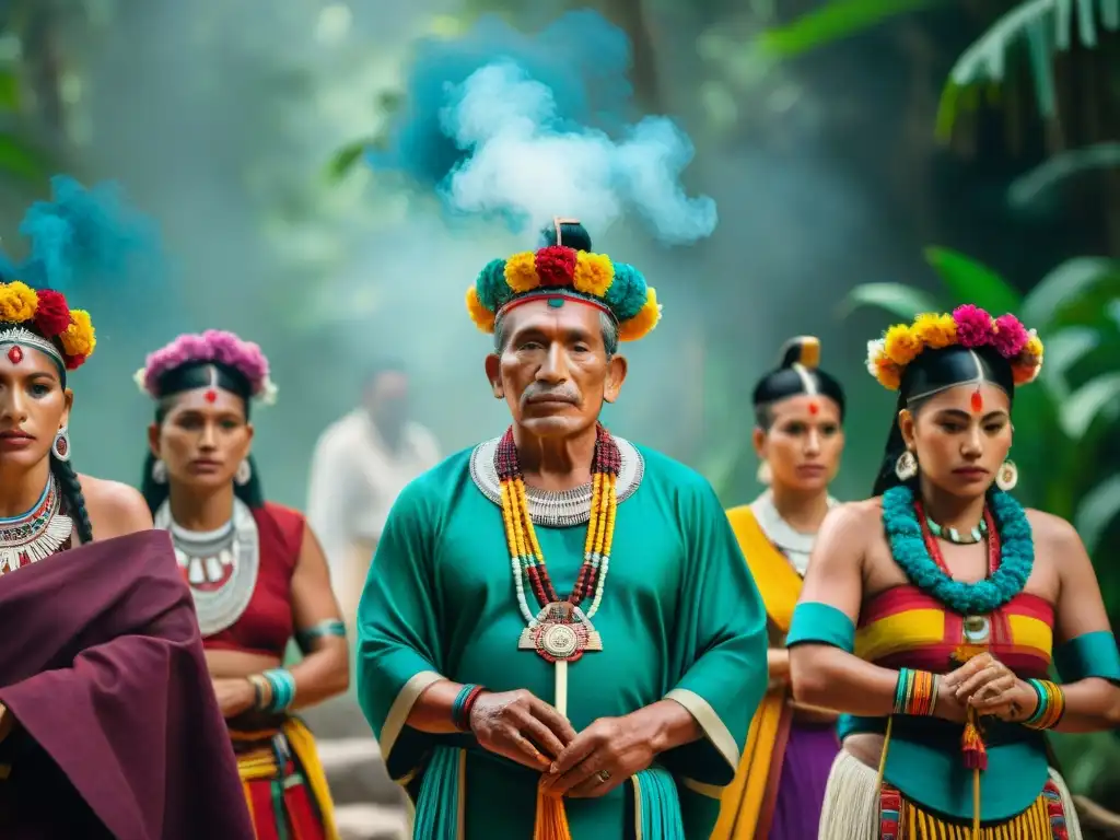 Revitalización cultura maya Yucatán: Detalle de una ceremonia maya tradicional en la exuberante selva