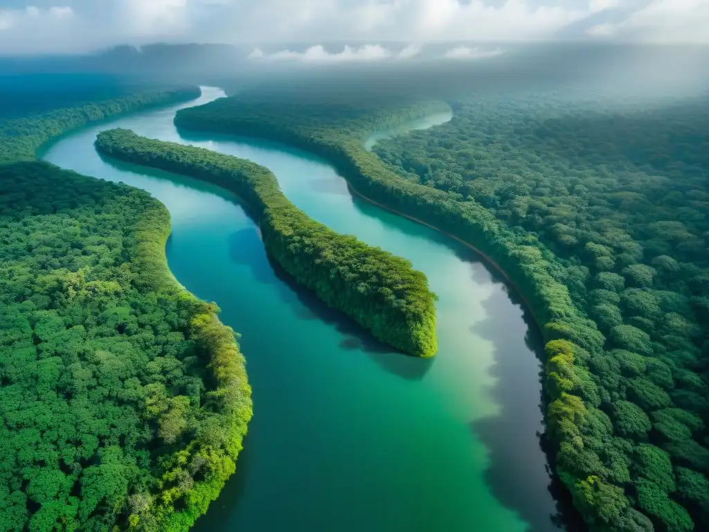 El río Usumacinta serpentea entre la exuberante selva, reflejando la luz del sol