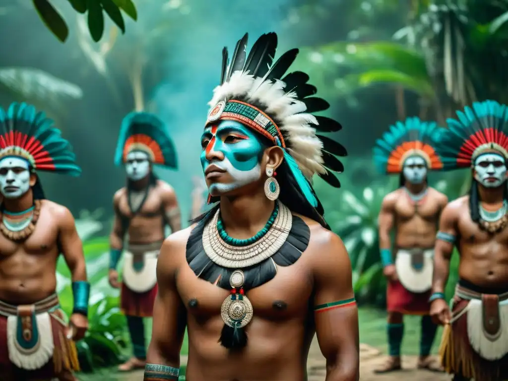 Rito de paso jóvenes guerreros mayas en ceremonia ancestral en la selva