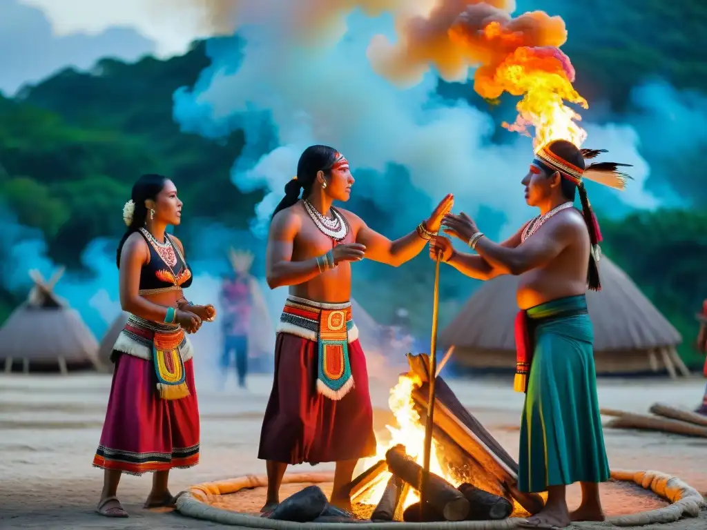 Ritual místico de nahuales en la cultura Maya: danza ancestral alrededor de fogata nocturna