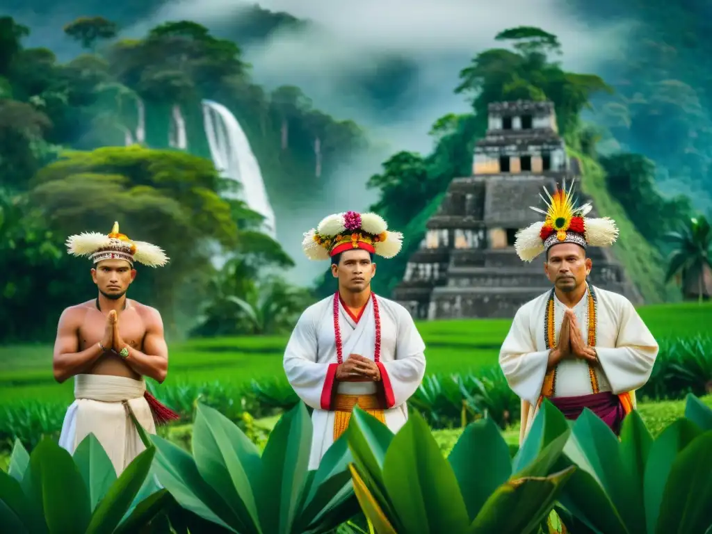 Rituales agrícolas mayas en armonía con la naturaleza, sacerdotes en ritual sagrado