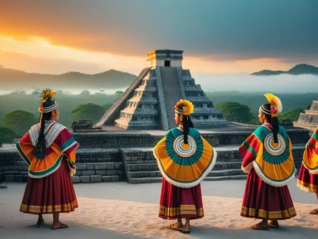 Rituales mayas en festividades modernas: danza sincronizada bajo el atardecer urbano