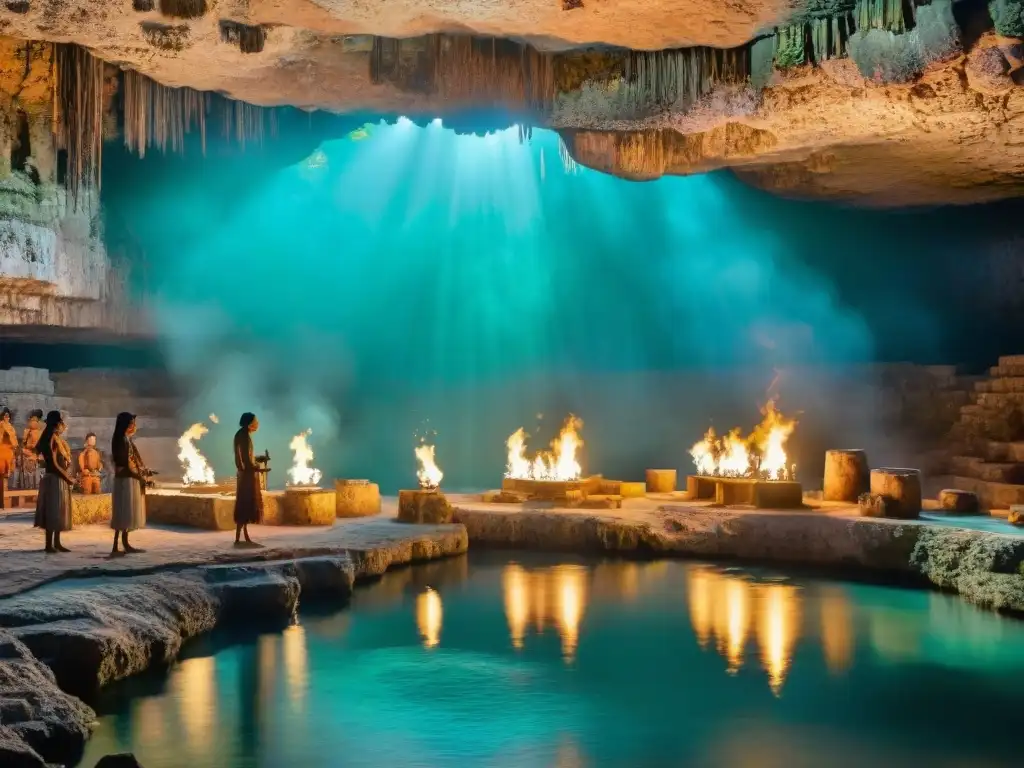 Rituales ocultos en cenotes maya: Shamans realizan ceremonia sagrada entre antorchas y sombras en cenote