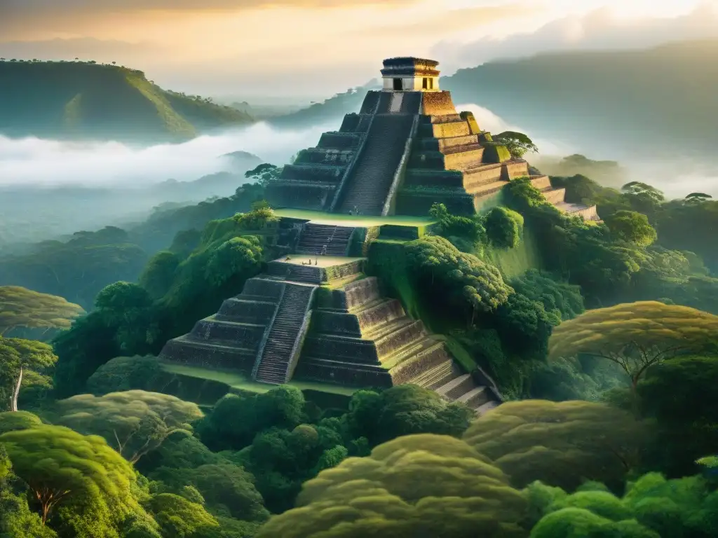 Ruinas ancestrales emergen en la selva guatemalteca al amanecer en El Mirador, en la Ruta hacia El Mirador cultura