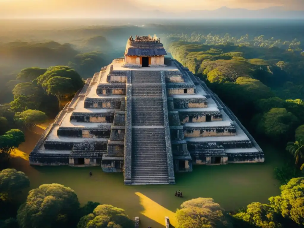 Excavación palacio maya Kulubá: Ruinas del antiguo palacio maya en Kulubá al atardecer, mostrando detalles arquitectónicos